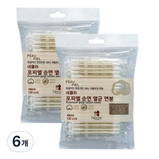 네클라 포피엘 순면 멸균 면봉, 100개입, 6개
