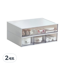 브리스크스타일 조합형 책상정리 데스크 오거나이저 수납함 한칸 화이트 + 세칸 화이트, 2세트