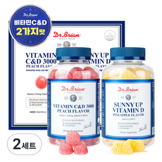 닥터브라이언 복숭아맛 비타민 C&D 3000 100p + 파인애플맛 써니업 비타민D 구미 젤리 100p 세트, 2세트
