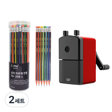 투코비 코마 삼각 지우개 연필 SG-208HB 48p + 연필깎이 TC-M1, 레드, 2세트
