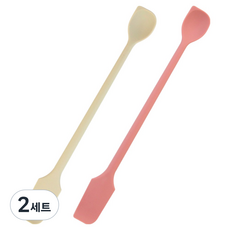 JR 矽膠雙向奶油果醬抹刀兼節約刮勺長勺 2件組, 2套, 奶油色, 粉紅色