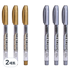 Paborabo 軟墨金屬麥克筆 金色 3支 + 銀色 3支 14 x 1.2 cm 套組, 2套, 2色