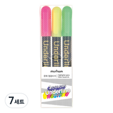 문화연필 언더라인 형광펜 3색 세트, 분홍 + 노랑 +연두, 7팩