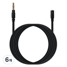 컴스 스테레오 AUX 3.5mm 3극 M F 메쉬 구리 무산소동선 OFC 연장케이블, BB999, 블랙, 6개