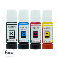 탑젯 엡손 003 T00V 호환 무한 리필 잉크 4종 세트, 검정, 파랑, 빨강, 노랑, 6세트 검정, 파랑, 빨강, 노랑, 6세트
