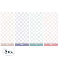 recoz 棋盤格便條紙4款套組, 3套, 蜜桃, 香草, 薰衣草, 薄荷