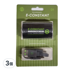 E-CONSTANT 恆旭 TYPE-C充電 1.5V鋰電池 D1號電池 7950mWh/5300mAh, 3個, 1入