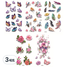 彩色蝴蝶玫瑰紋身刺青貼紙5款組合, 05, 3套