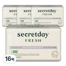 secretday Fresh棉質衛生棉, 8片, 16包, 超長夜用型(43cm)