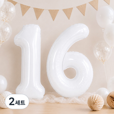PARTYSHOW 數字鋁箔氣球 大型 1 + 6 套, 白色, 2套