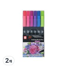 사쿠라코이 컬러링 브러쉬 펜 6색 세트, 06 Flowers, 2개