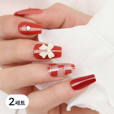 JOYME Daysoy 水晶藝術美甲片 人造指甲 24p 套組, 09 格紋蝴蝶結, 2套