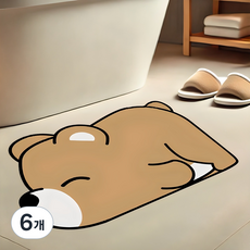 룰루홈 캐릭터 규조토 주방 매트, 스마일 곰, 6개