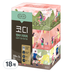 코디 행복이 톡톡톡 천연펄프 각티슈 2겹, 200매, 18개