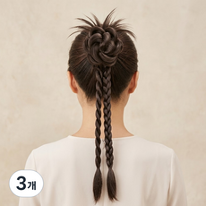알럽홈 여성용 번 스타일 꼬임 땋은 머리 가발 L264-0073, 짙은갈색, 3개