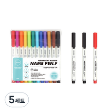 liflin 中字油性筆 12色 + 油性筆 F 黑色 2入 + 紅色套組, 混合色, 5套