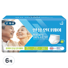 유기농본 남녀공용 본케어 순면 커버 안심 언더웨어 성인기저귀, 대형, 20개입, 6개