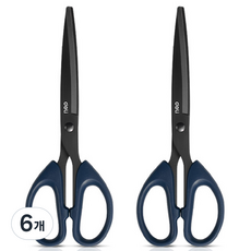deLi 得力 多用途 雙手適用 黑色 不鏽鋼剪刀 中型 6009-S, 藍色, 6個