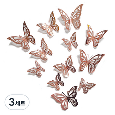 조이파티 나비 데코 장식 3종 x 4p 세트, 로즈골드, 3세트