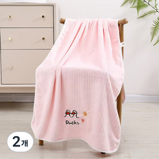 Woni家 DUCKS 絲絨浴巾 300g, 粉紅色, 2個