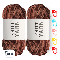 니뜨 허니 벨벳실 100g x 2p + 단수링 5p 세트, 브릭브라운 + 랜덤 발송, 5세트