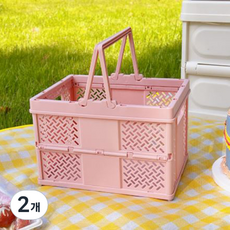 디어모모 책상정리 사무용품 피크닉 수납 손잡이 박스, 핑크, 2개