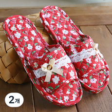 ARYKO 女款雙氣墊絎縫棉質客廳拖鞋, 2個, 紅色