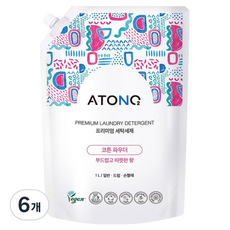 ATO N O2 優質洗衣精補充包 棉花爽身粉香, 6個, 1L
