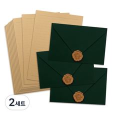 Good given 高級柔軟天鵝絨信封 3入 + 信紙 10入 + 封蠟印章 3入 套組, 2套, 深綠色