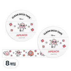 카카오프렌즈 투명 데코 테이프 폭 15mm x 길이 7m, 6 어피치, 8개입