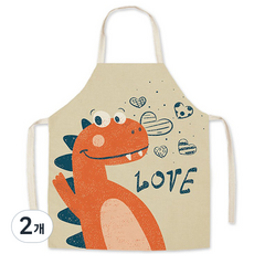 情侶款布料亞麻圍裙 中, 紅色恐龍, 2個