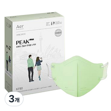 아에르 피크 라이트 키즈 보건용 마스크 XS KF80, 50개입, 라이트그린, 3개