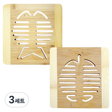 竹製鍋墊 鯽魚 + 蘋果 組, 3套, 單一顏色