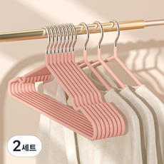 머니풀 컬러풀 논슬립 옷걸이 10p + 연결후크 6p 세트, 글로시 핑크(옷걸이), 2세트