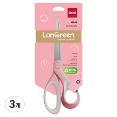 델리 LONGREEN 잡기편한 중대형 문구 사무 소프트그립 재단 가위, 핑크, 3개