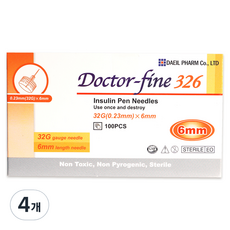 대일제약 닥터파인 인슐린 펜니들 멸균주사침 0.23 x 6 mm, 4개, 100개입