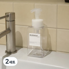 사각 거품용기 450ml + 방수 라벨스티커, 2세트, 투명