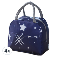 방수 귀여운패턴 피크닉 보온보냉 도시락가방, 네이비 스타, 4개