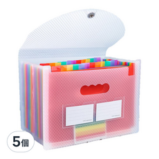 MURA 25格手風琴式便攜帶蓋文件夾, 白色, 5個