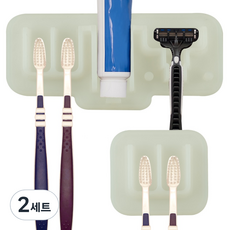 FLaiTO 矽膠家庭吸盤牙刷與刮鬍刀架組, 半透明, 2組