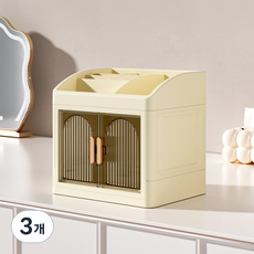 soonZAM 雙門式可折疊桌上型收納盒, 透明象牙白, 3個
