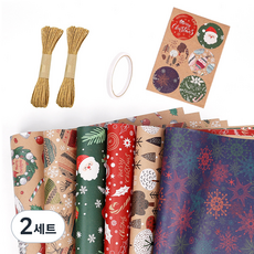 미소로운 선물 포장지 6종 + 테이프 + 크라프트끈 2p + 스티커B 세트 2 포장지 50 x 70 cm, 혼합색상, 2세트