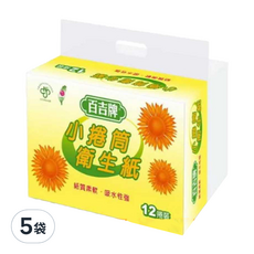 百吉牌 小捲筒衛生紙 雙層200張 柔軟舒適, 5袋, 12捲, 27m
