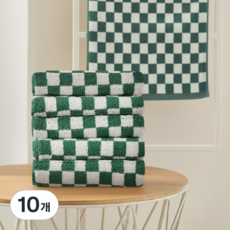 코멧 홈 부드러운 선염 코튼 체크 호텔수건 세면타월 180g, 그린, 10개
