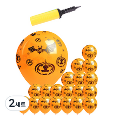 萬聖節氣球 30cm x 20入 + 小緞帶 + 手動打氣筒 隨機出貨, 南瓜與蝙蝠, 2套