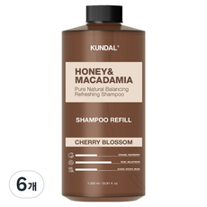 KUNDAL 昆黛爾 蜂蜜澳洲堅果天然洗髮精 櫻花香 補充包, 1L, 6個