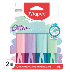 Maped 亮粉珠光螢光筆4件組, 粉彩粉紅色, 粉彩紫色, 藍寶石, 粉彩綠色, 2套