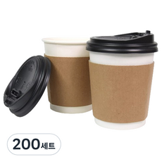 大成產業 紙杯 300ml + 可開關杯蓋 + 杯套 組合, 200套