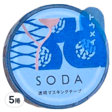 KING JIM SODA 透明PET卷狀膠帶，20mm寬，4M長, 陶瓷, 5捲