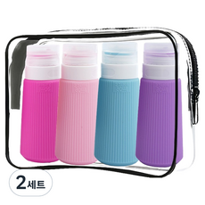 Nalli Sisters 健身房 游泳池 旅行用分裝瓶 軟管型 90ml x 4入 + 收納袋組合, C, 2套